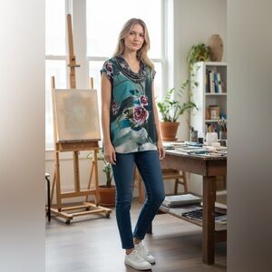 Anthropologie Multicolored Cap Sleeve Blouse